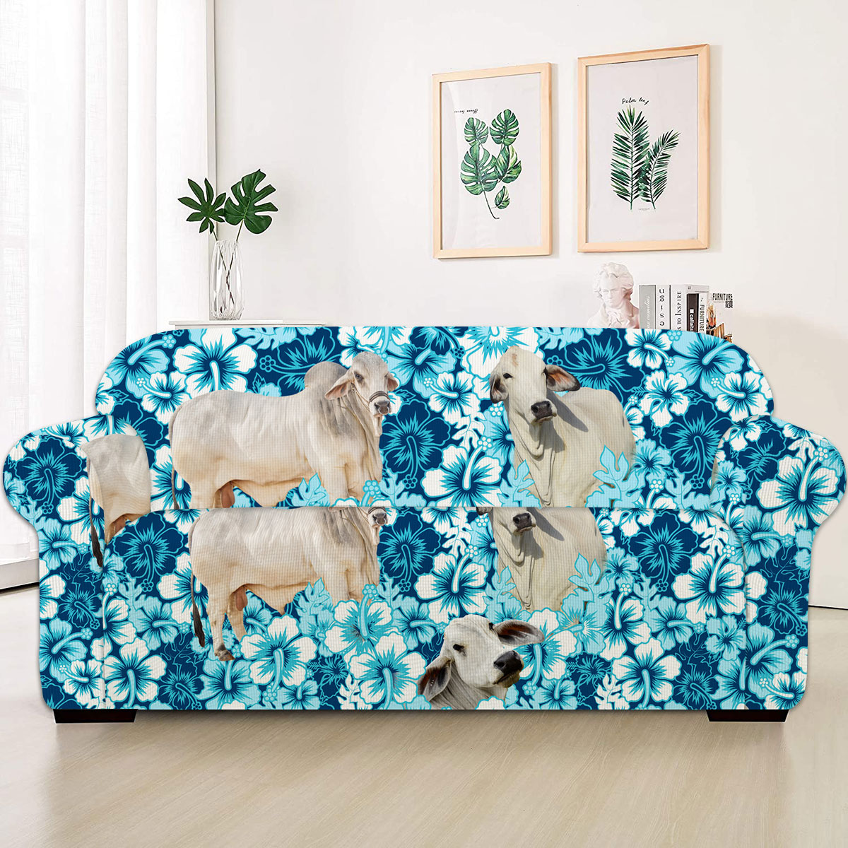 Brahman Blue Hibiscus Sofa Cover
