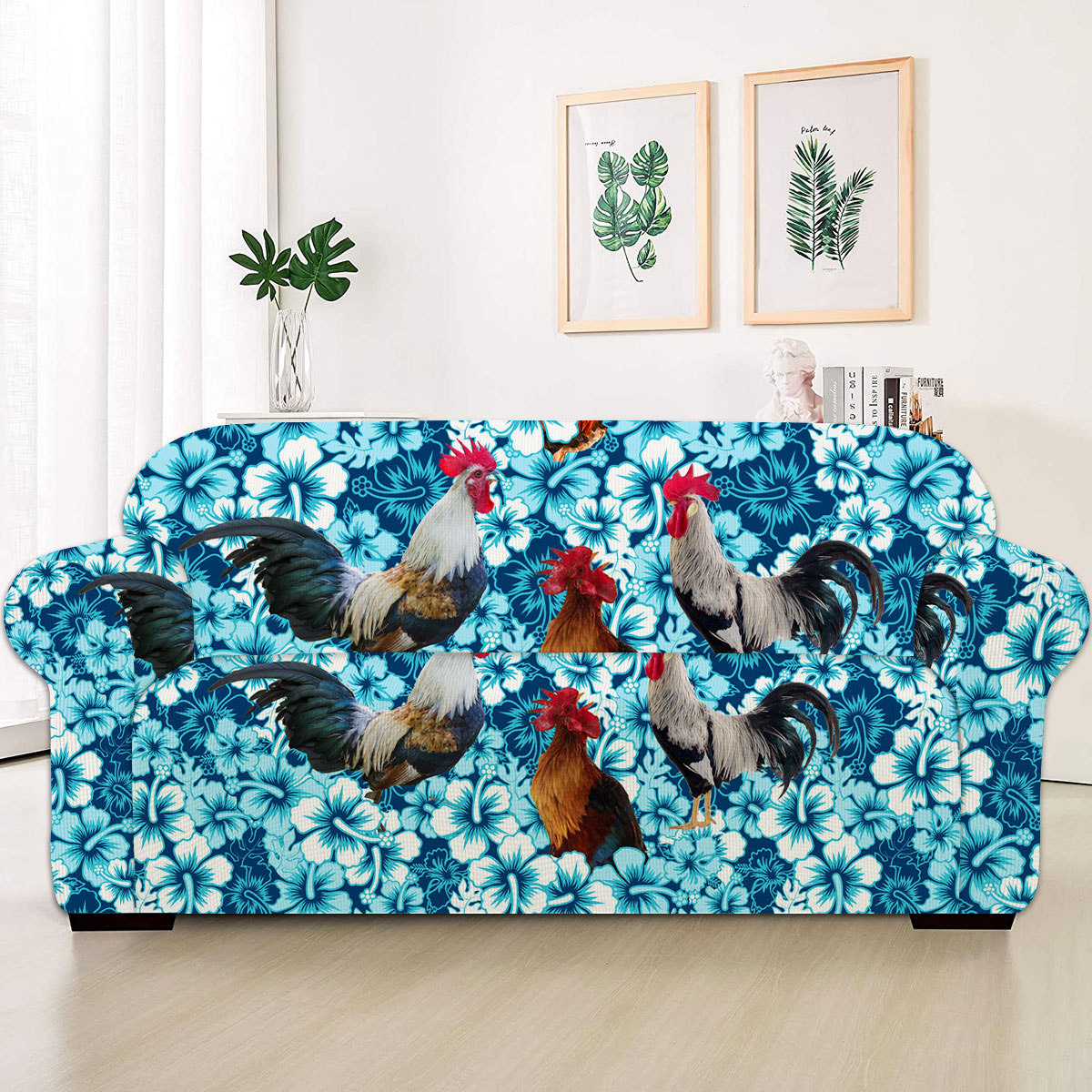 Chicken Blue Hibiscus Sofa Cover