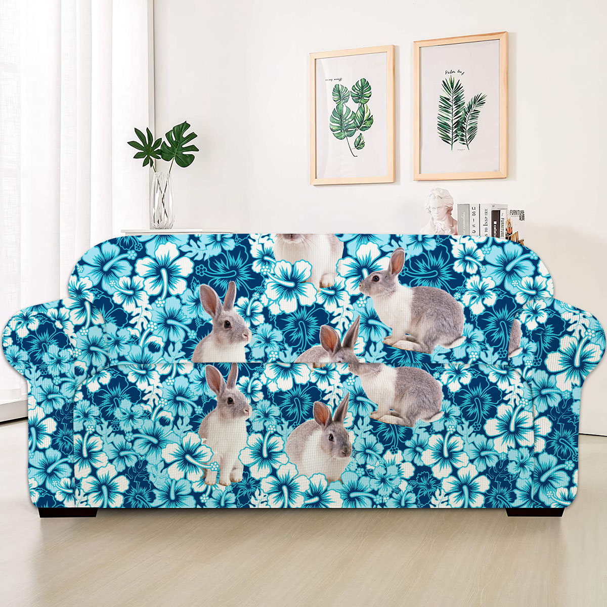 Rabbit Blue Hibiscus Sofa Cover