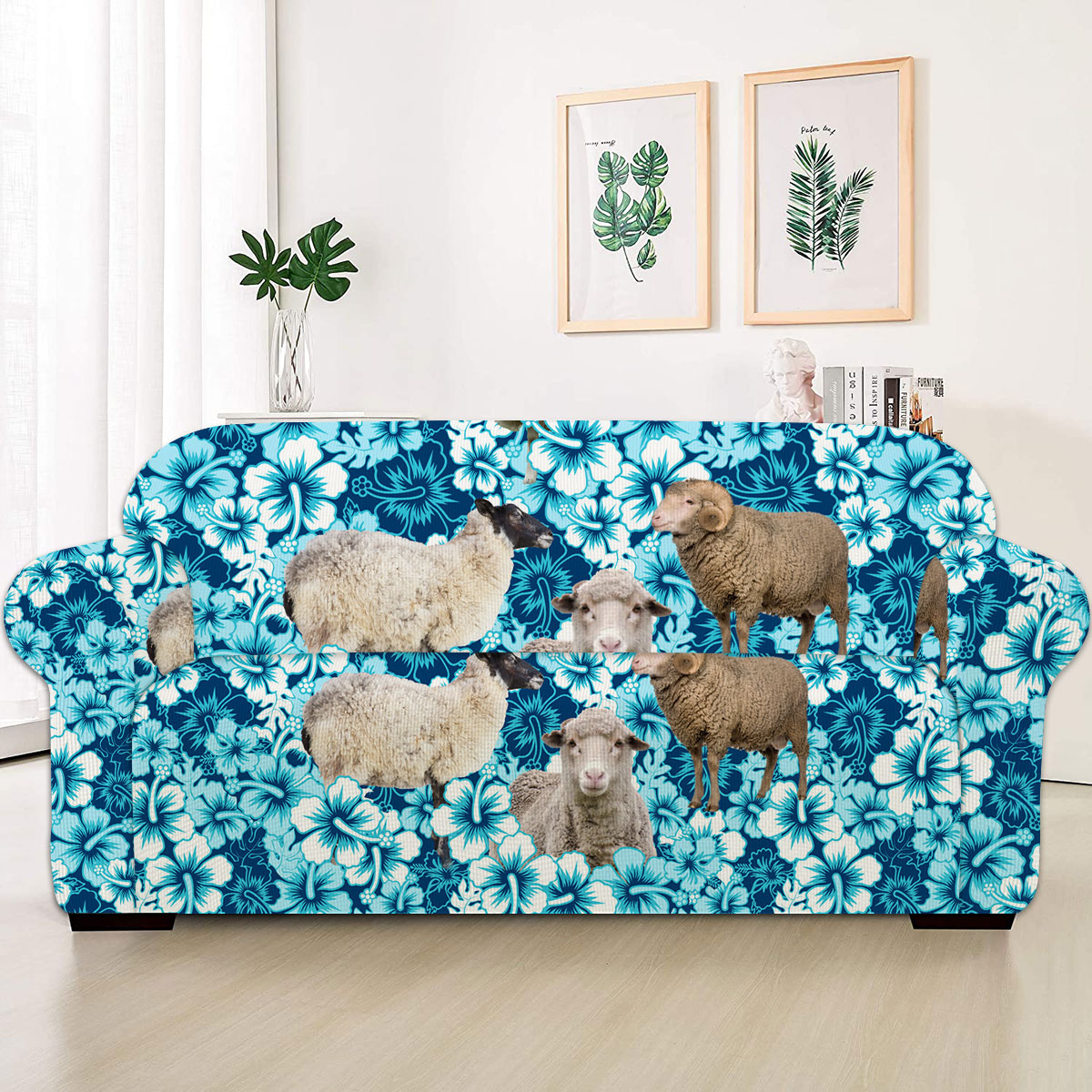 Sheep Blue Hibiscus Sofa Cover