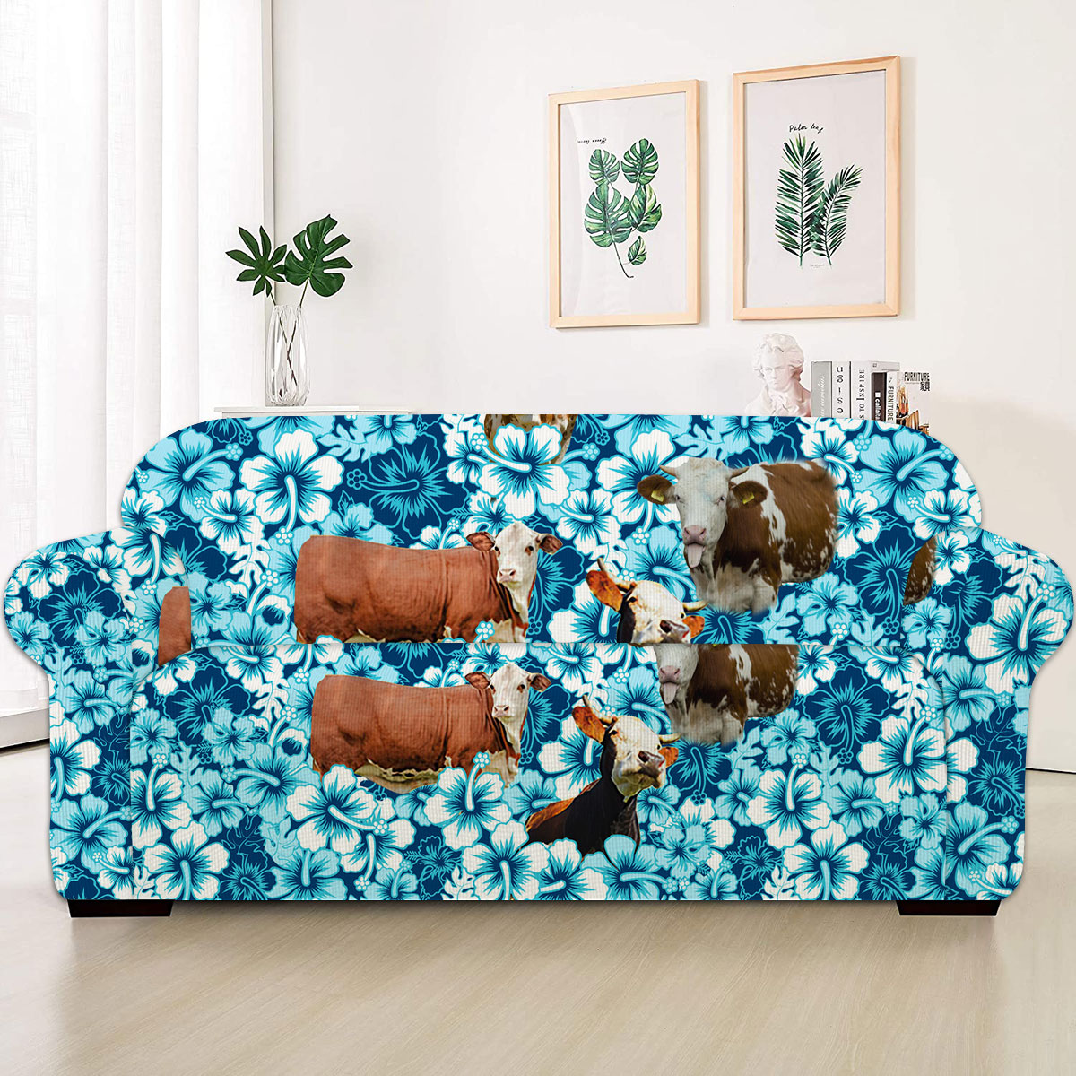 Simmental Blue Hibiscus Sofa Cover
