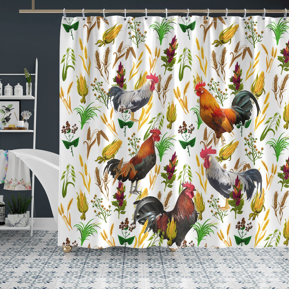 Chicken Farm Wheat Pattern Shower Curtain