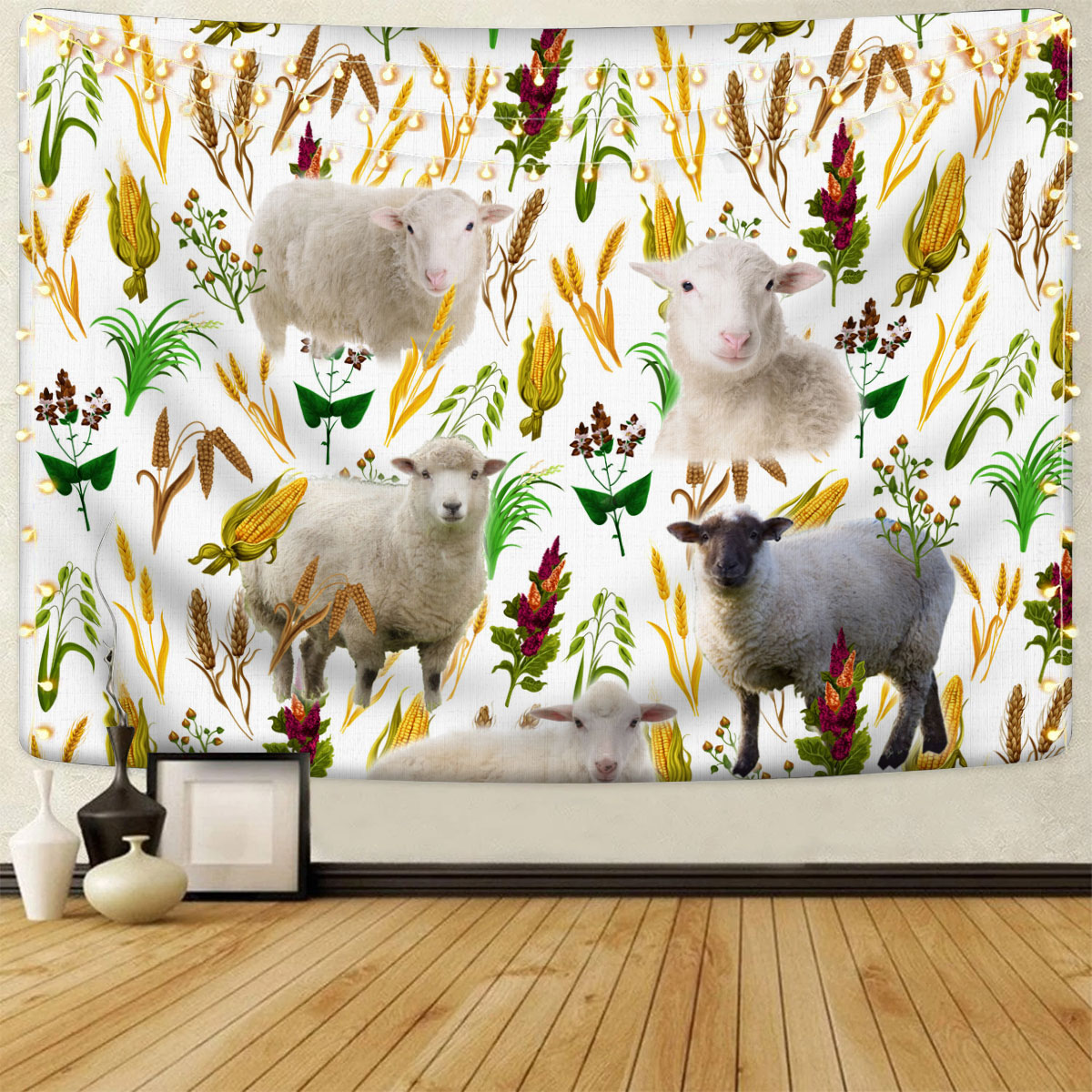 Sheep Farm Wheat Pattern Tapestry