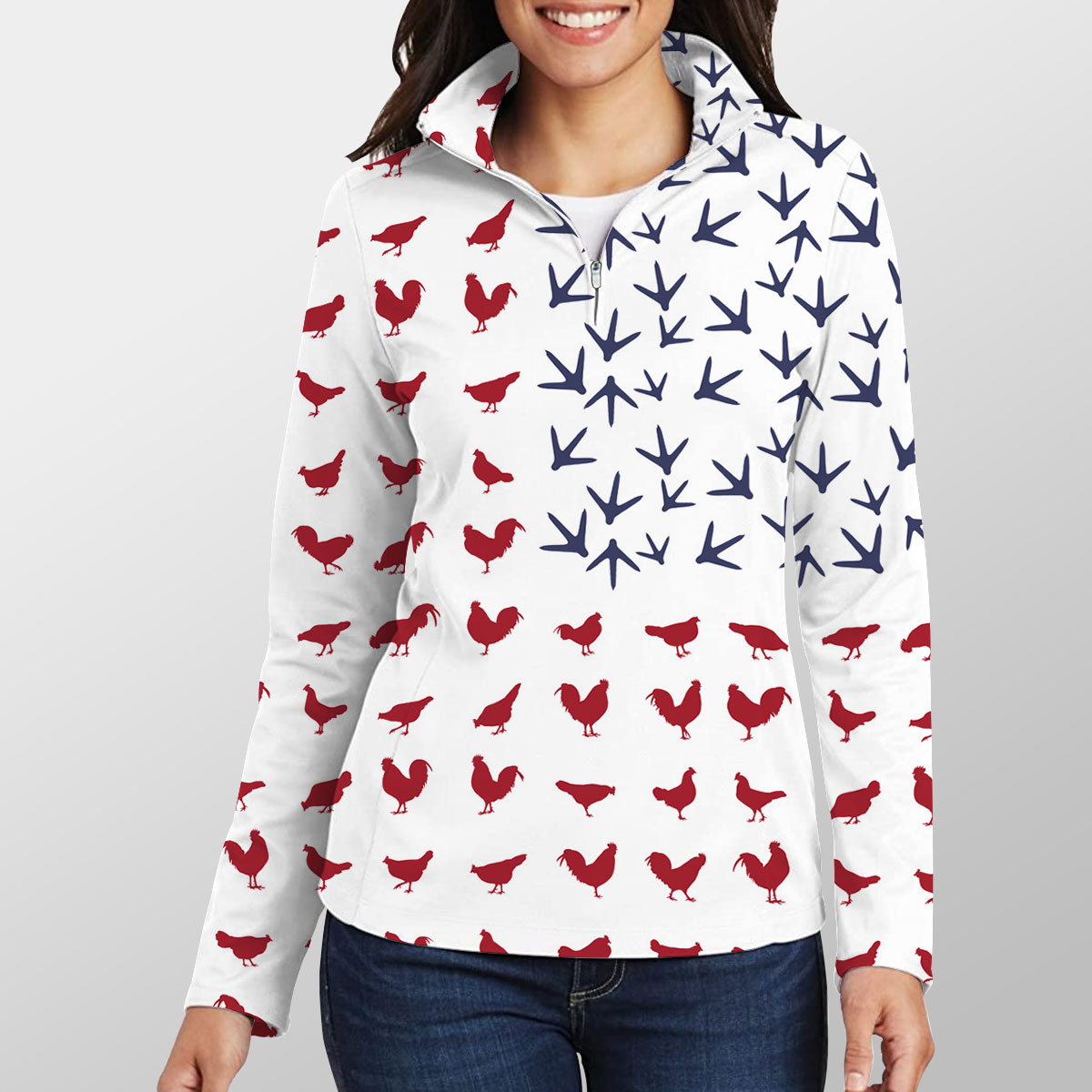 Chicken Flag Pattern Quarter Zip Pullover