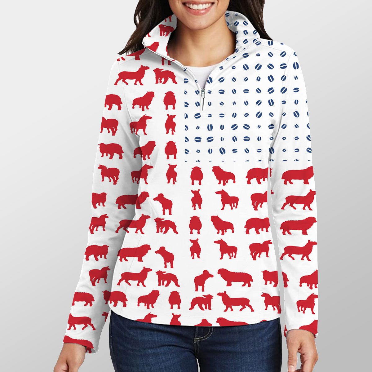 Sheep Flag Pattern Quarter Zip Pullover