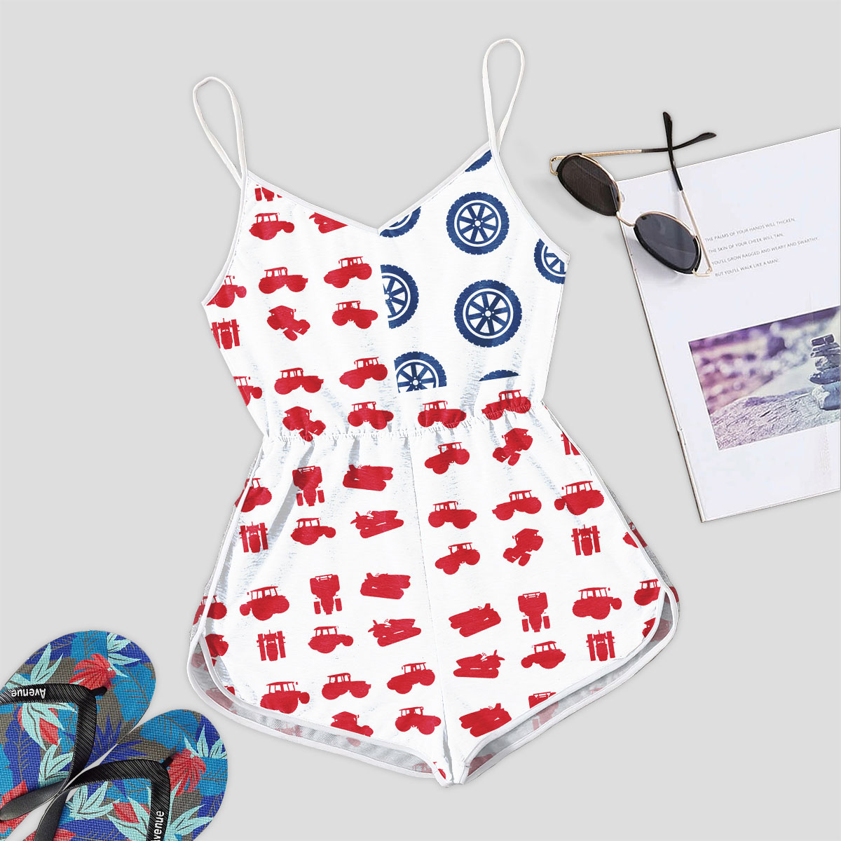 Tractor Flag Pattern Romper