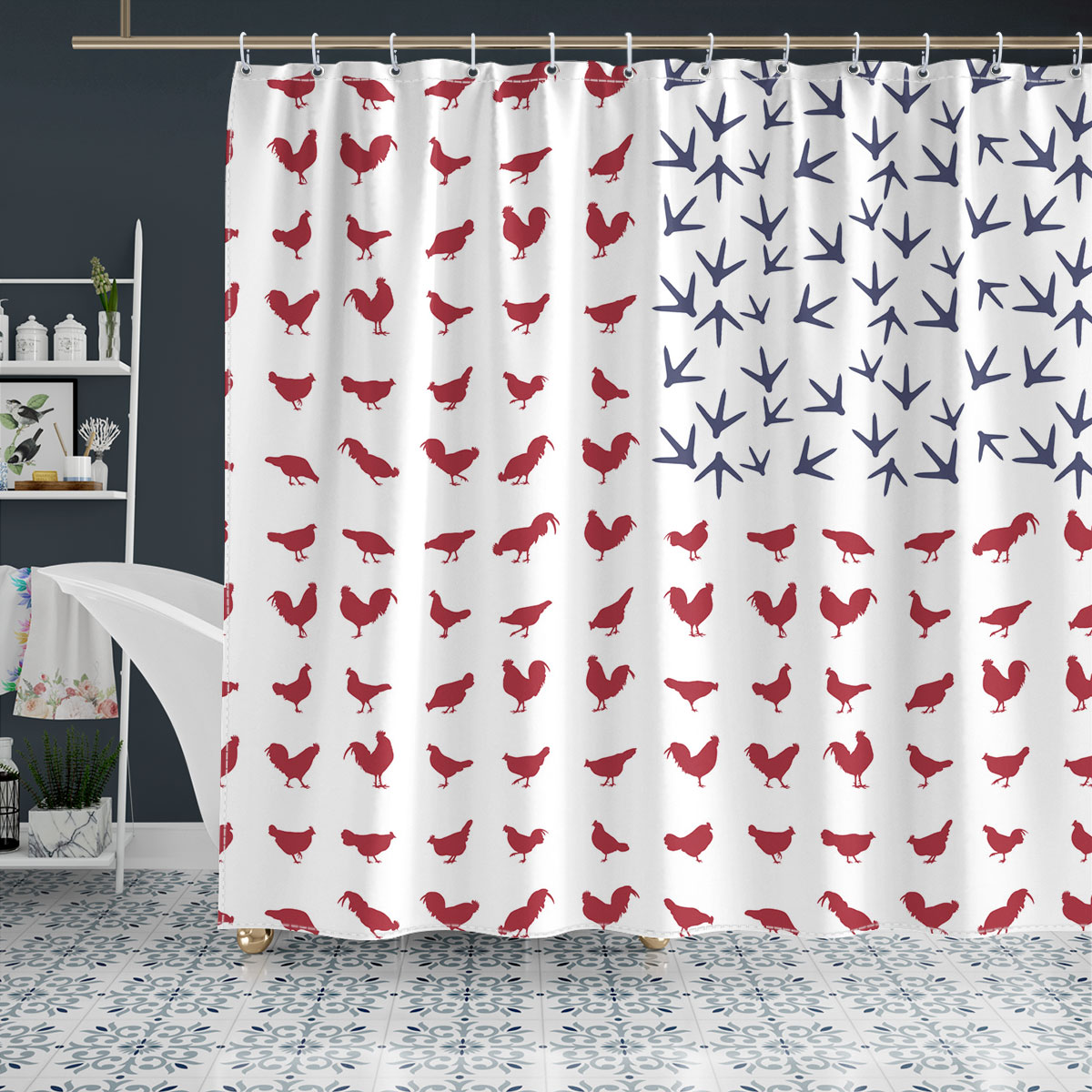Chicken Flag Pattern Shower Curtain