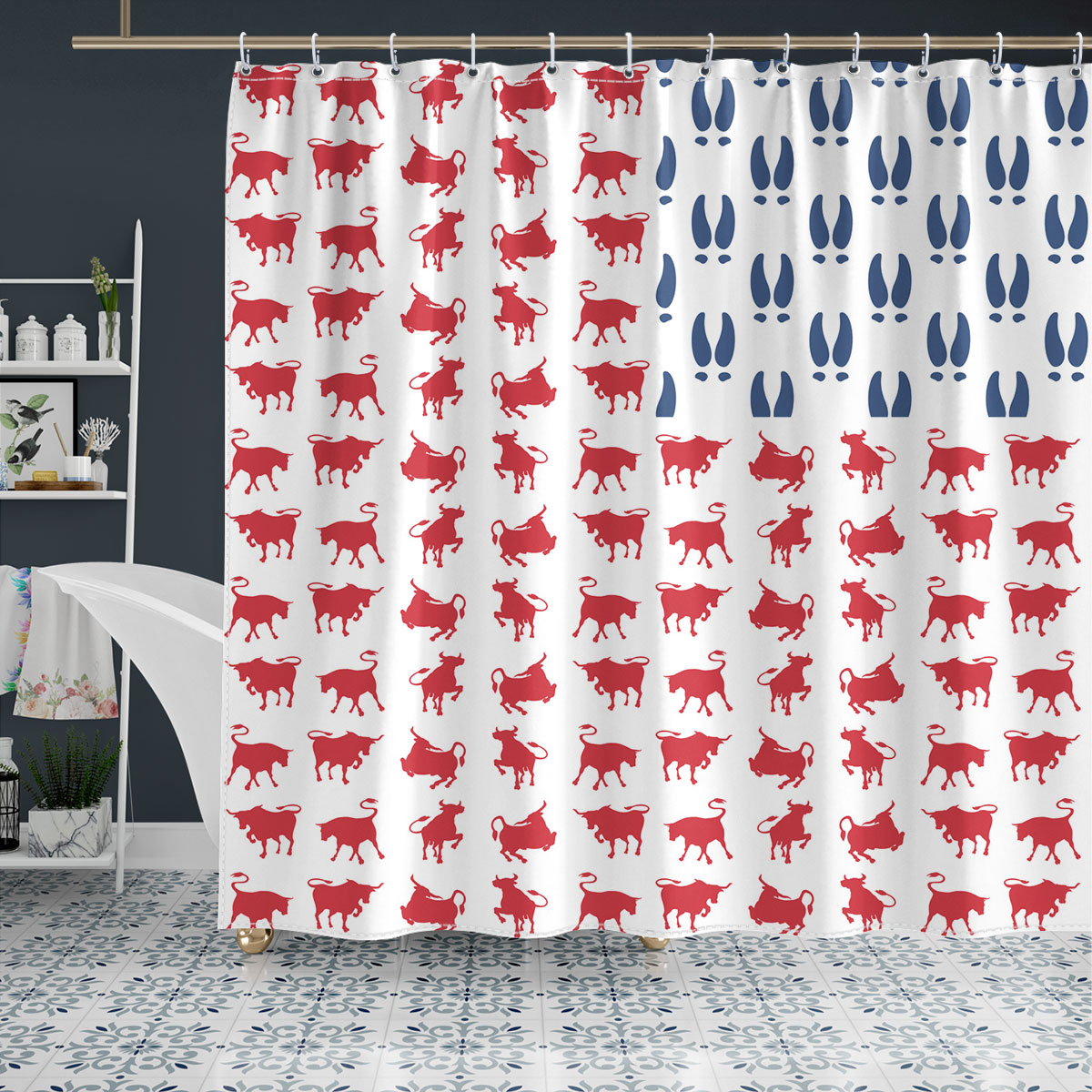 Texas Longhorn Flag Pattern Shower Curtain