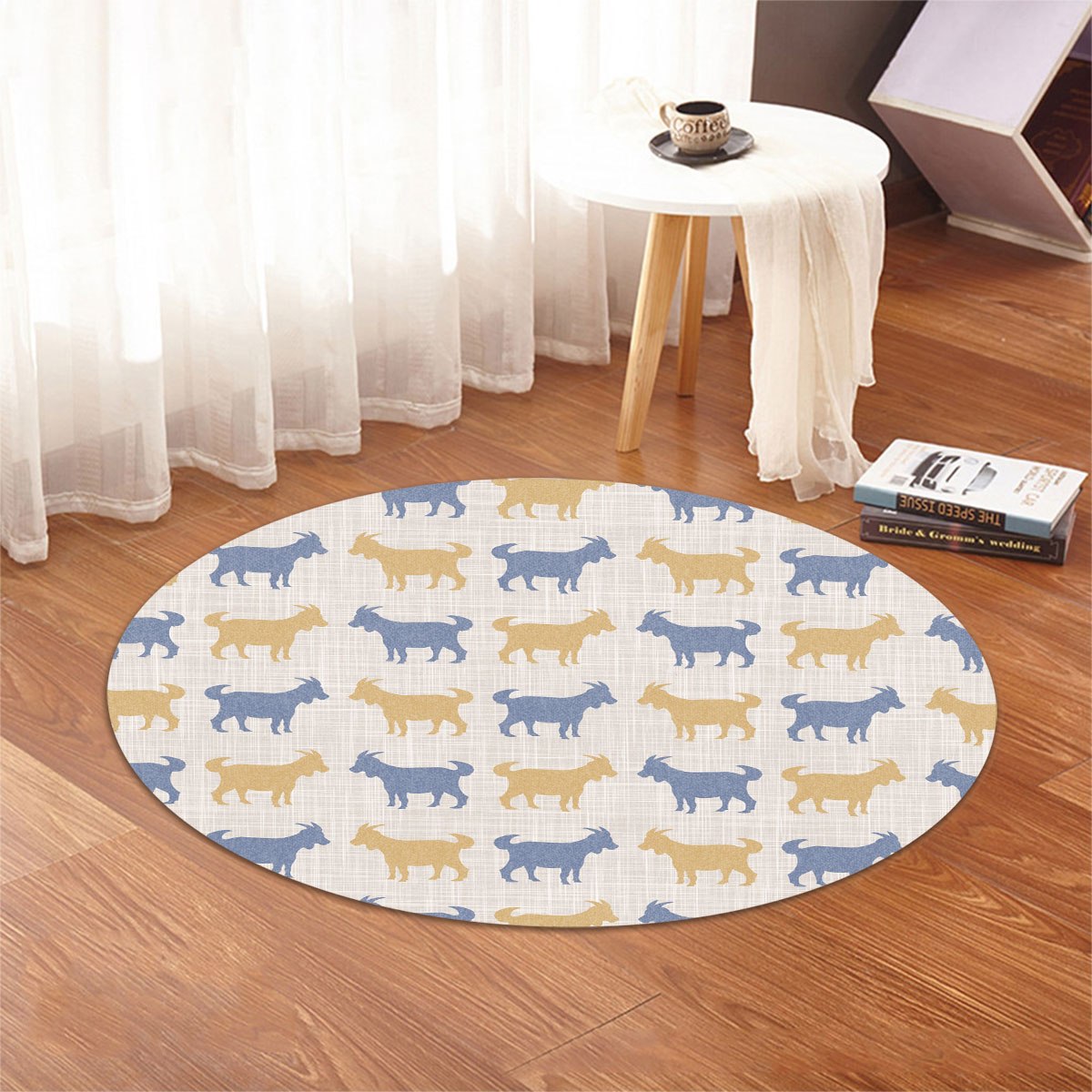 Goat Silhouette Pattern Round Rug