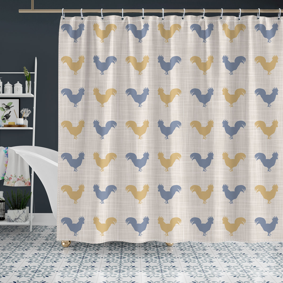 Chicken Silhouette Pattern Shower Curtain