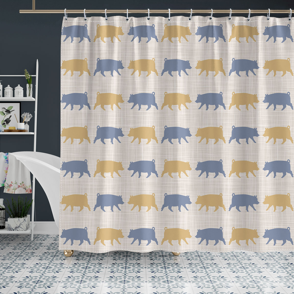 Pig Silhouette Pattern Shower Curtain