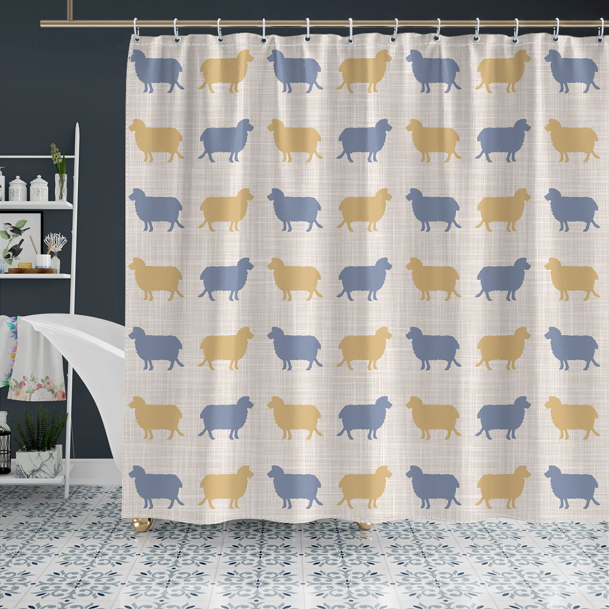 Sheep Silhouette Pattern Shower Curtain