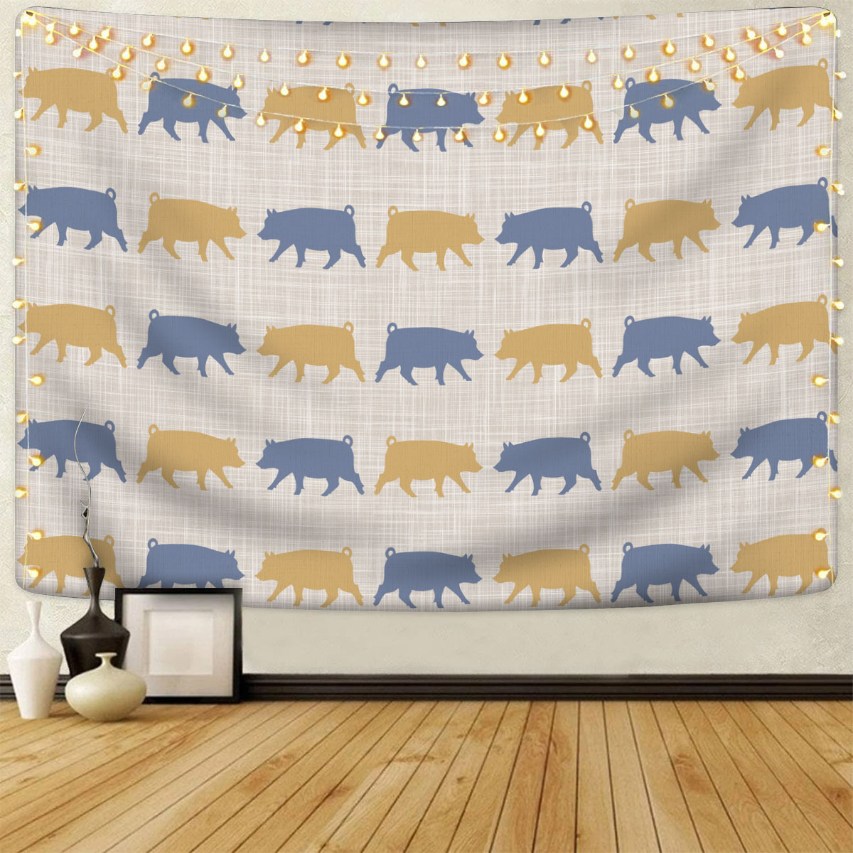 Pig Silhouette Pattern Tapestry