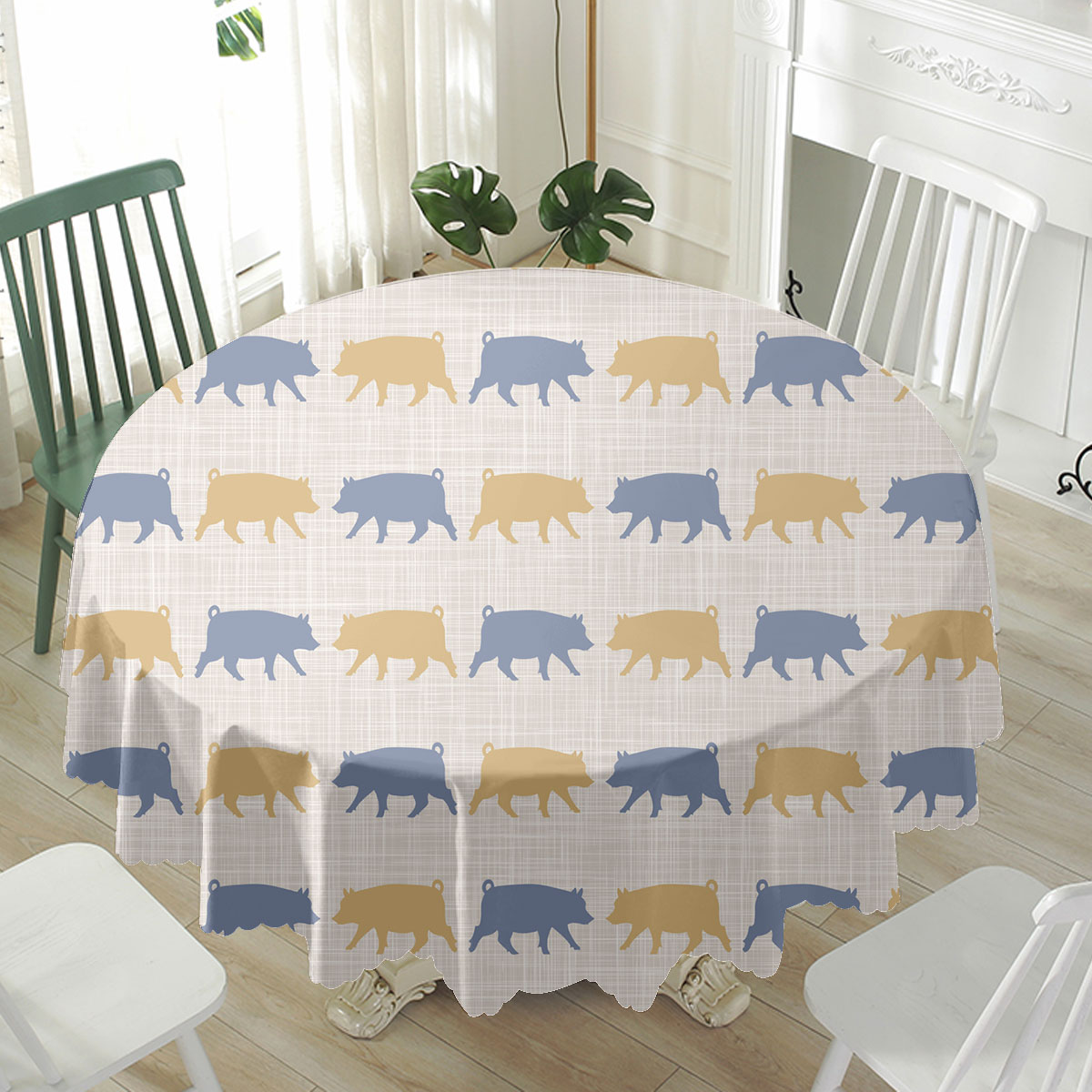 Pig Silhouette Pattern Waterproof Tablecloth