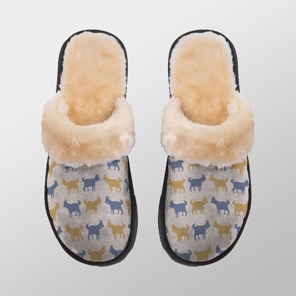 Goat Silhouette Pattern Home Plush Slippers
