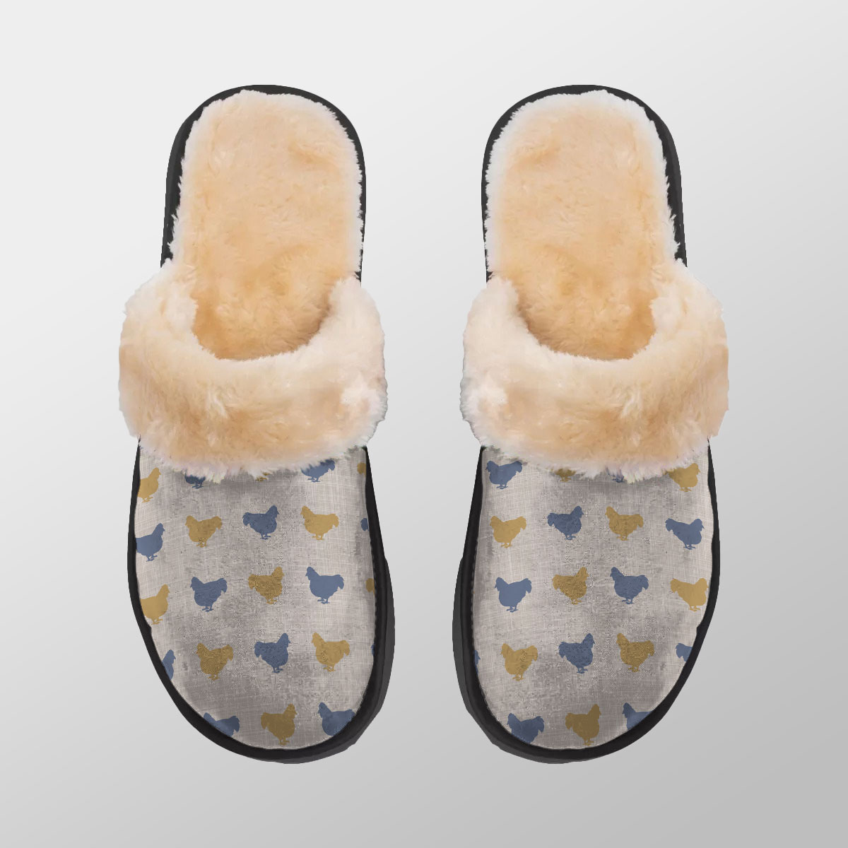 Hen Silhouette Pattern Home Plush Slippers