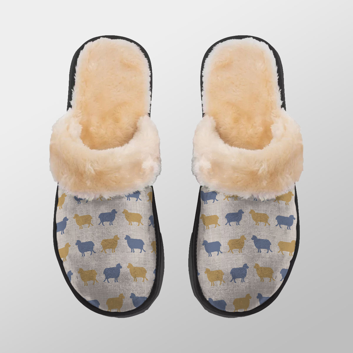 Sheep Silhouette Pattern Home Plush Slippers