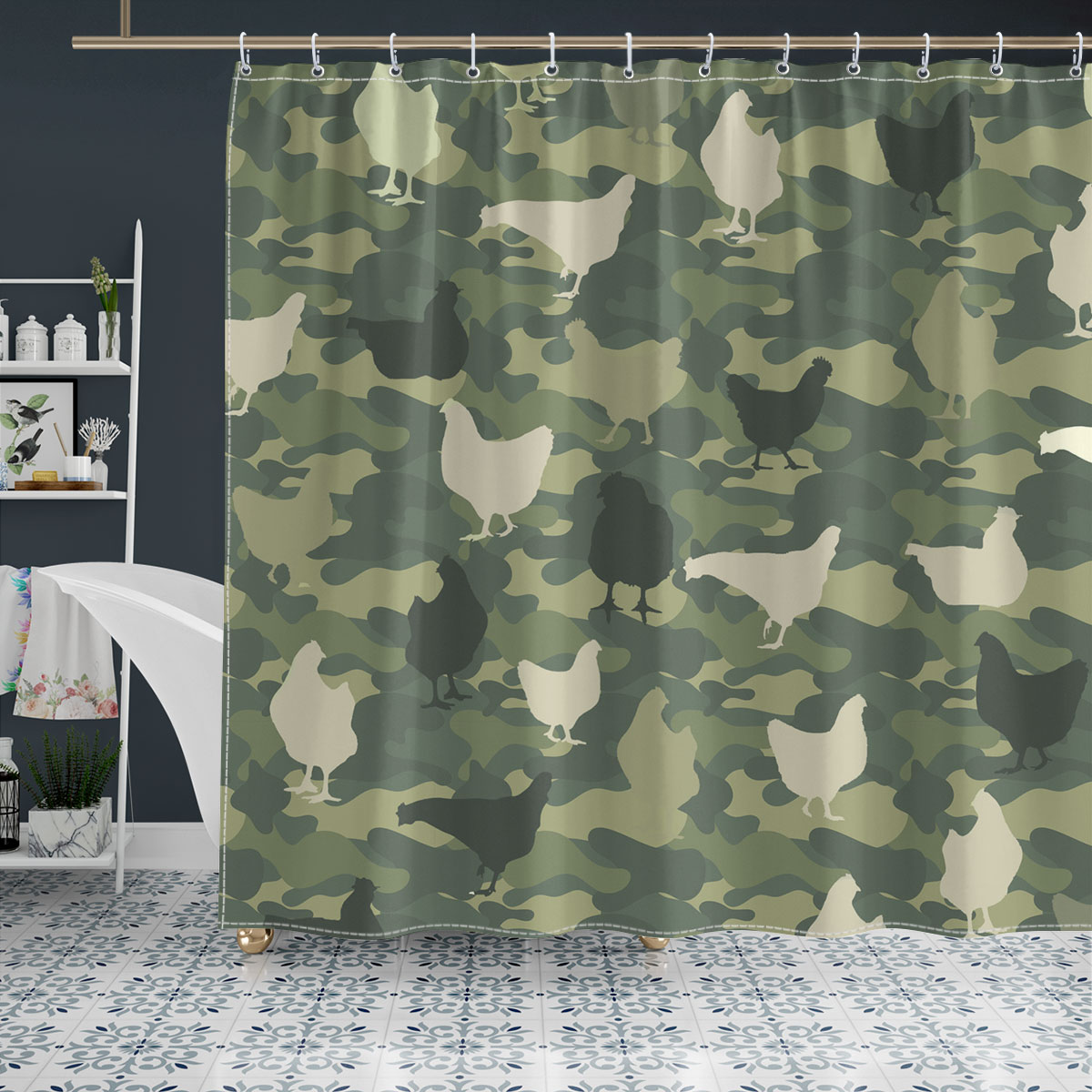 Chicken Camo Pattern Shower Curtain