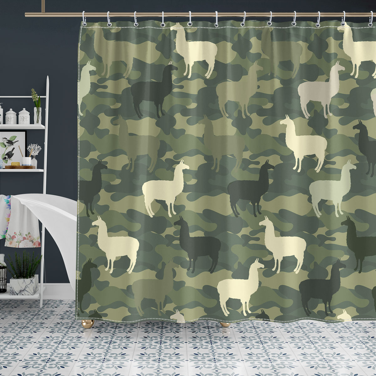 Llama Camo Pattern Shower Curtain