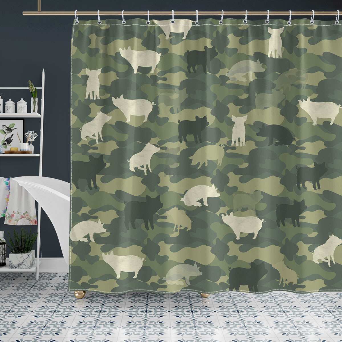 Pig Camo Pattern Shower Curtain