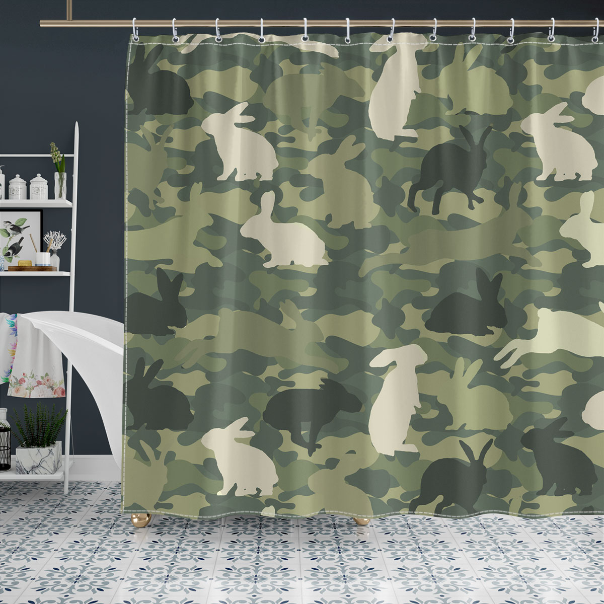 Rabbit Camo Pattern Shower Curtain