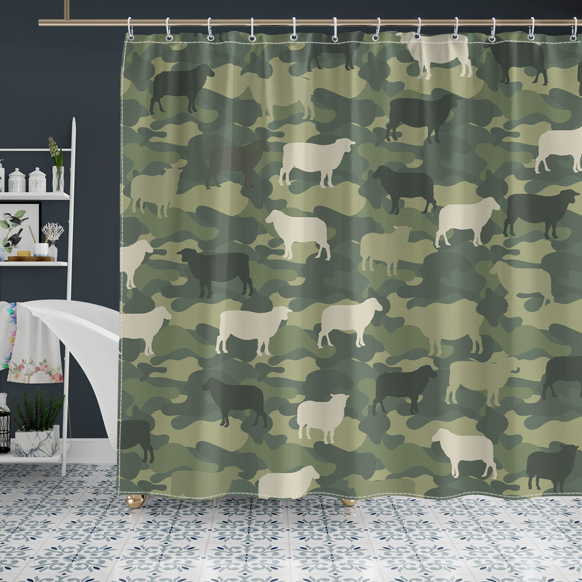 Sheep Camo Pattern Shower Curtain