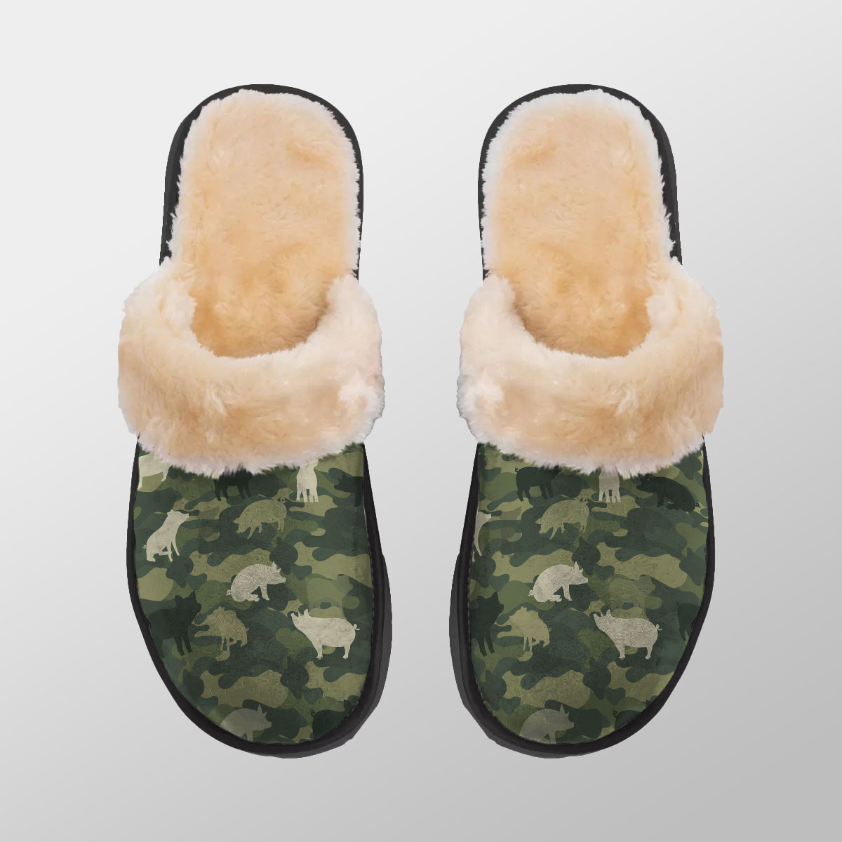 Pig Camo Pattern Home Plush Slippers