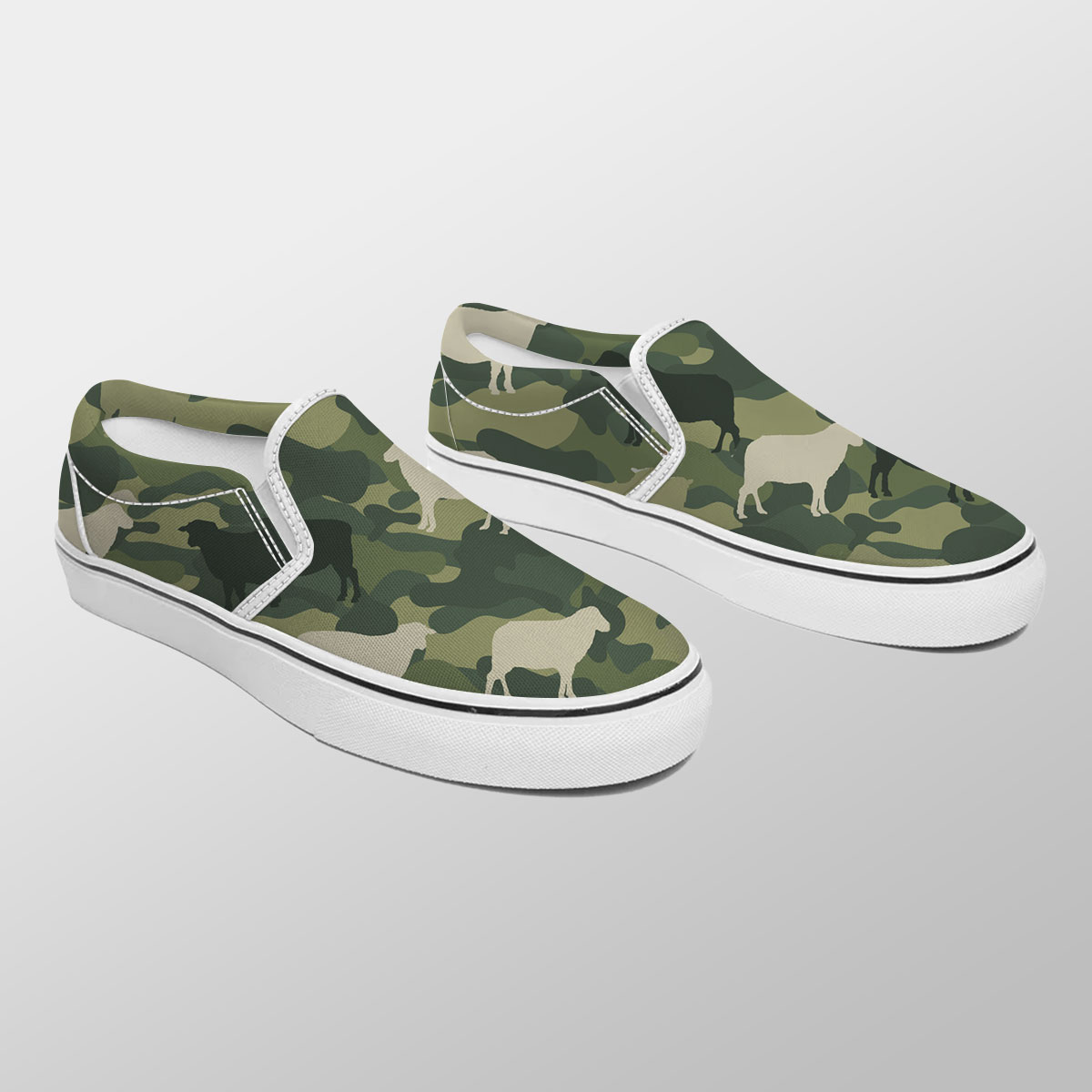Sheep Camo Pattern Slip On Sneakers