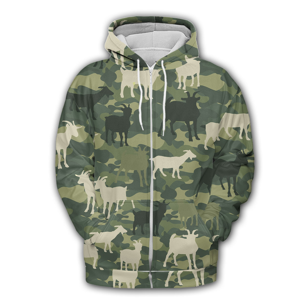 Goat Camo Pattern Zip Hoodie