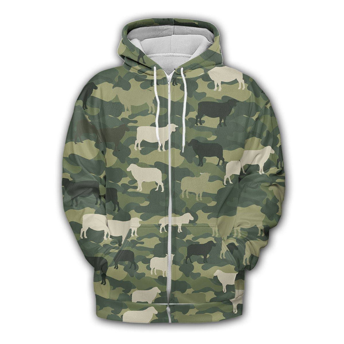 Sheep Camo Pattern Zip Hoodie
