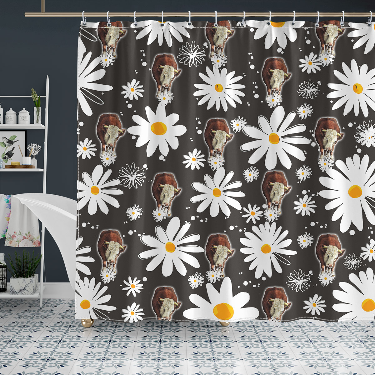 Hereford Daisy Flower Pattern Shower Curtain