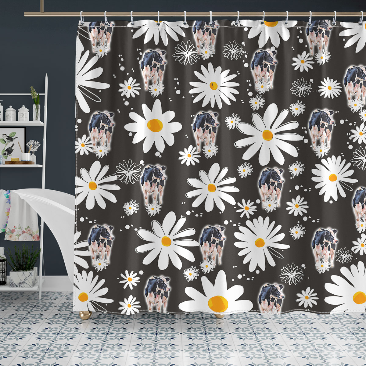 Holstein Daisy Flower Pattern Shower Curtain