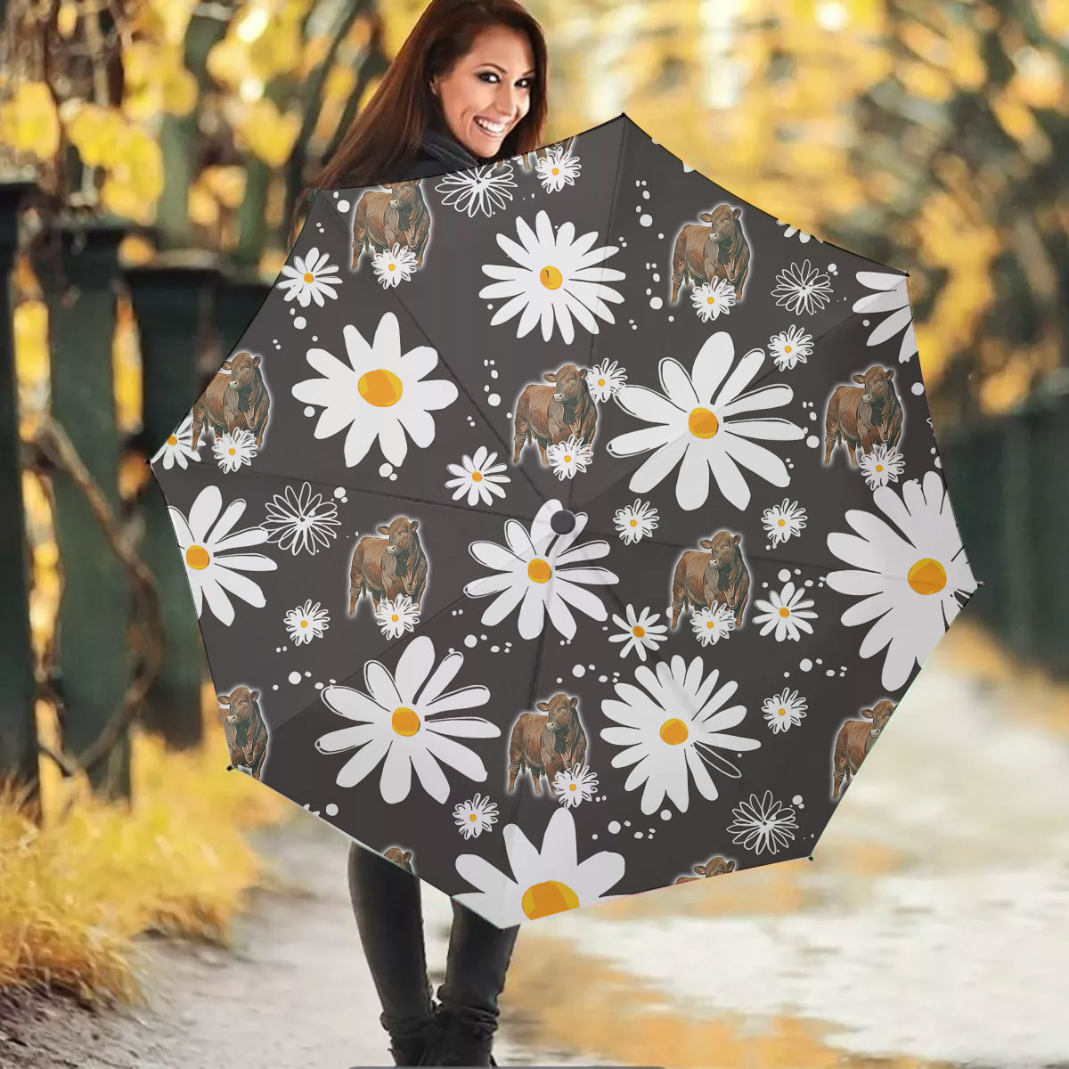 Beefmaster Daisy Flower Pattern Umbrella