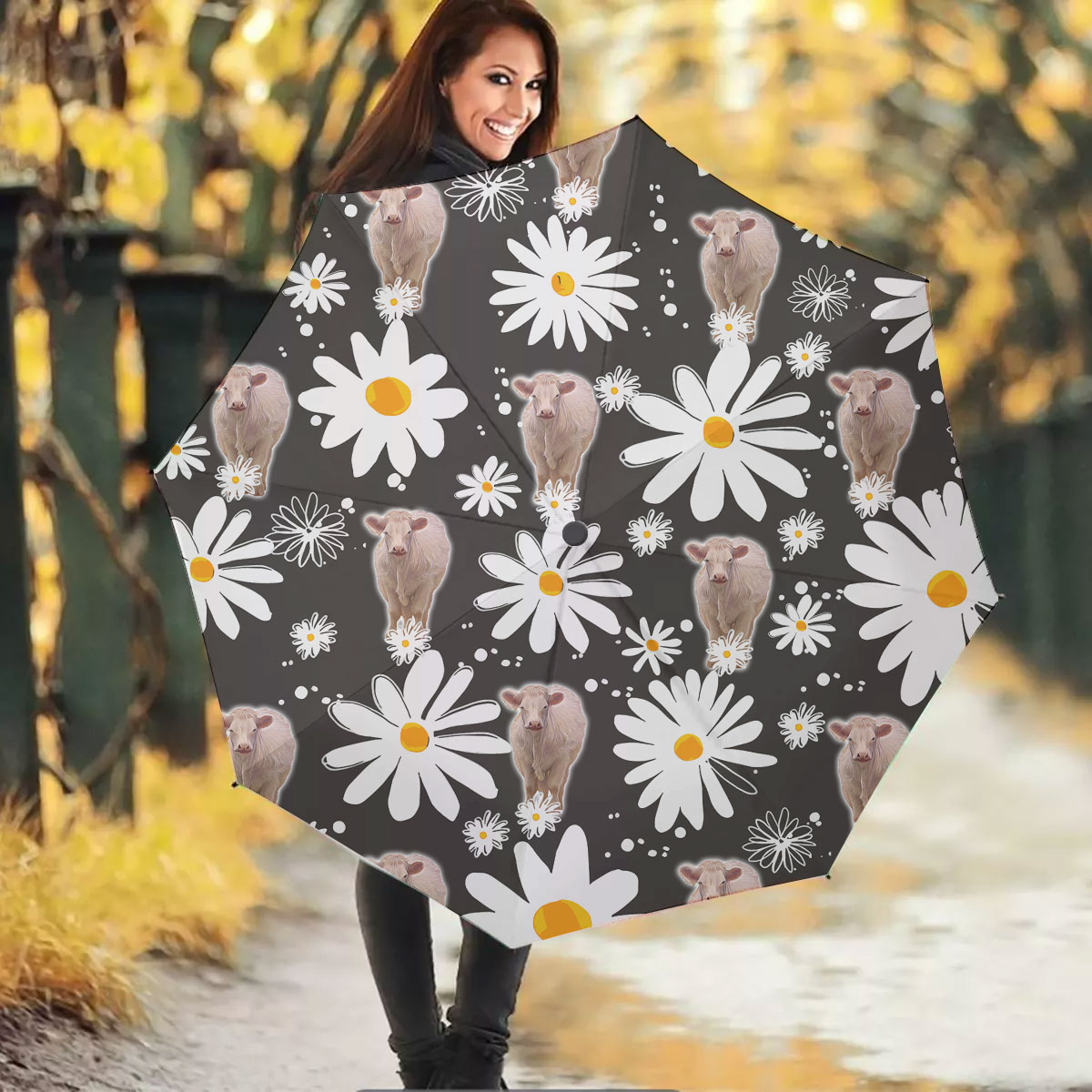 Charolais Daisy Flower Pattern Umbrella