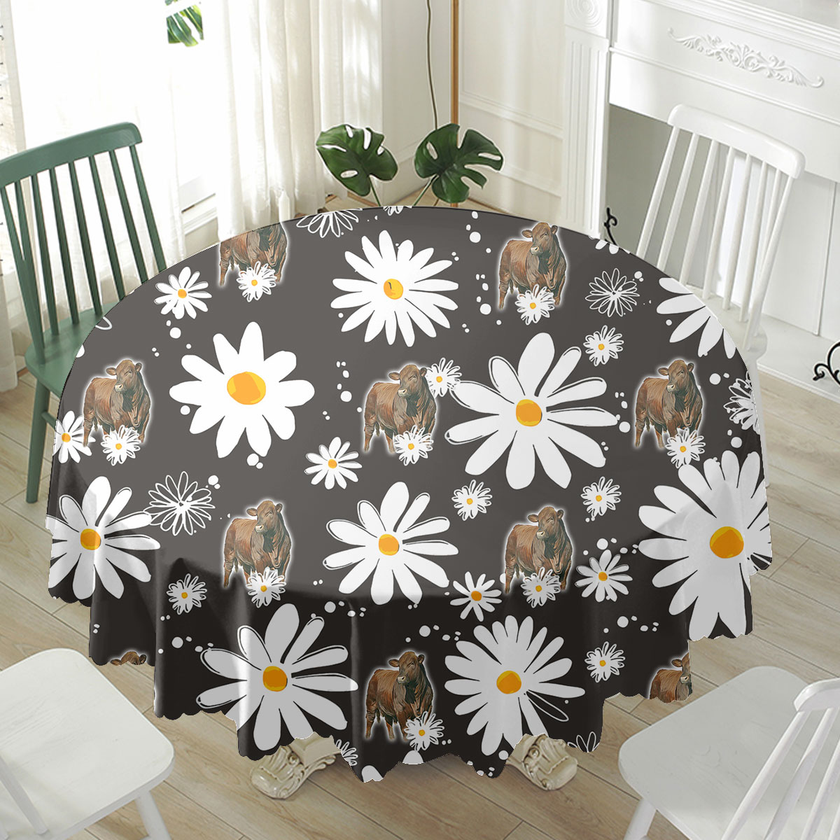 Beefmaster Daisy Flower Pattern Waterproof Tablecloth