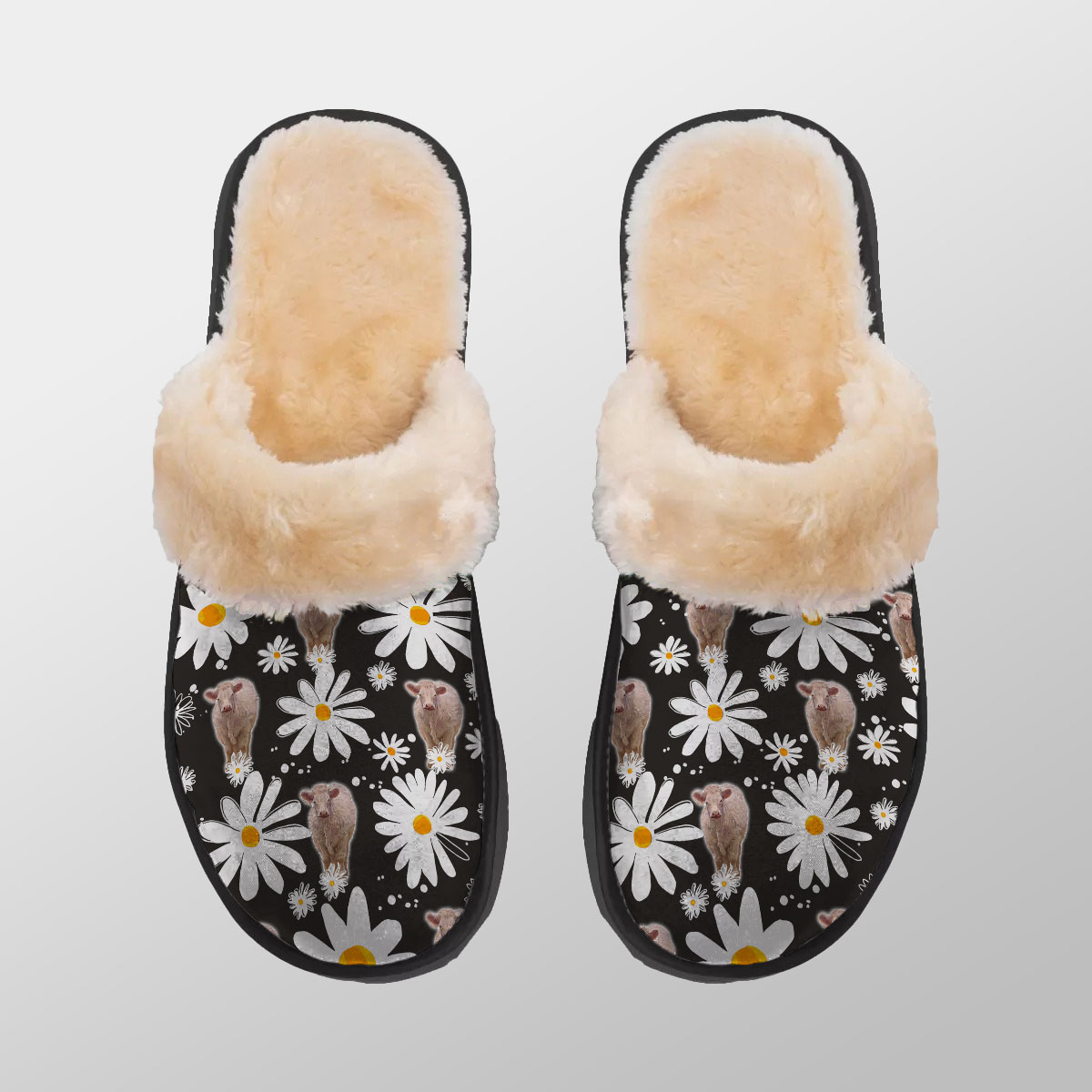 Charolais Daisy Flower Pattern Home Plush Slippers