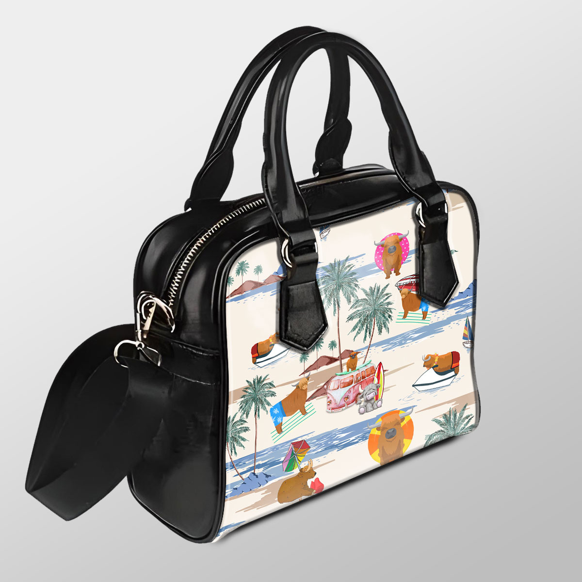 Highland Summer Beach Pattern Pu Shoulder Handbag