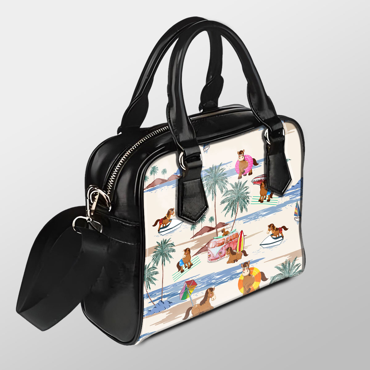 Horse Summer Beach Pattern Pu Shoulder Handbag