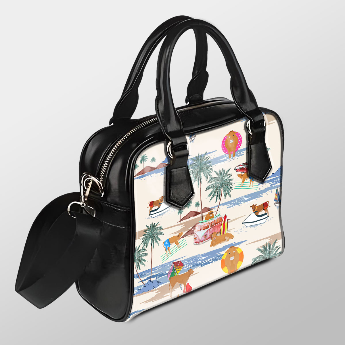 Limousin Summer Beach Pattern Pu Shoulder Handbag