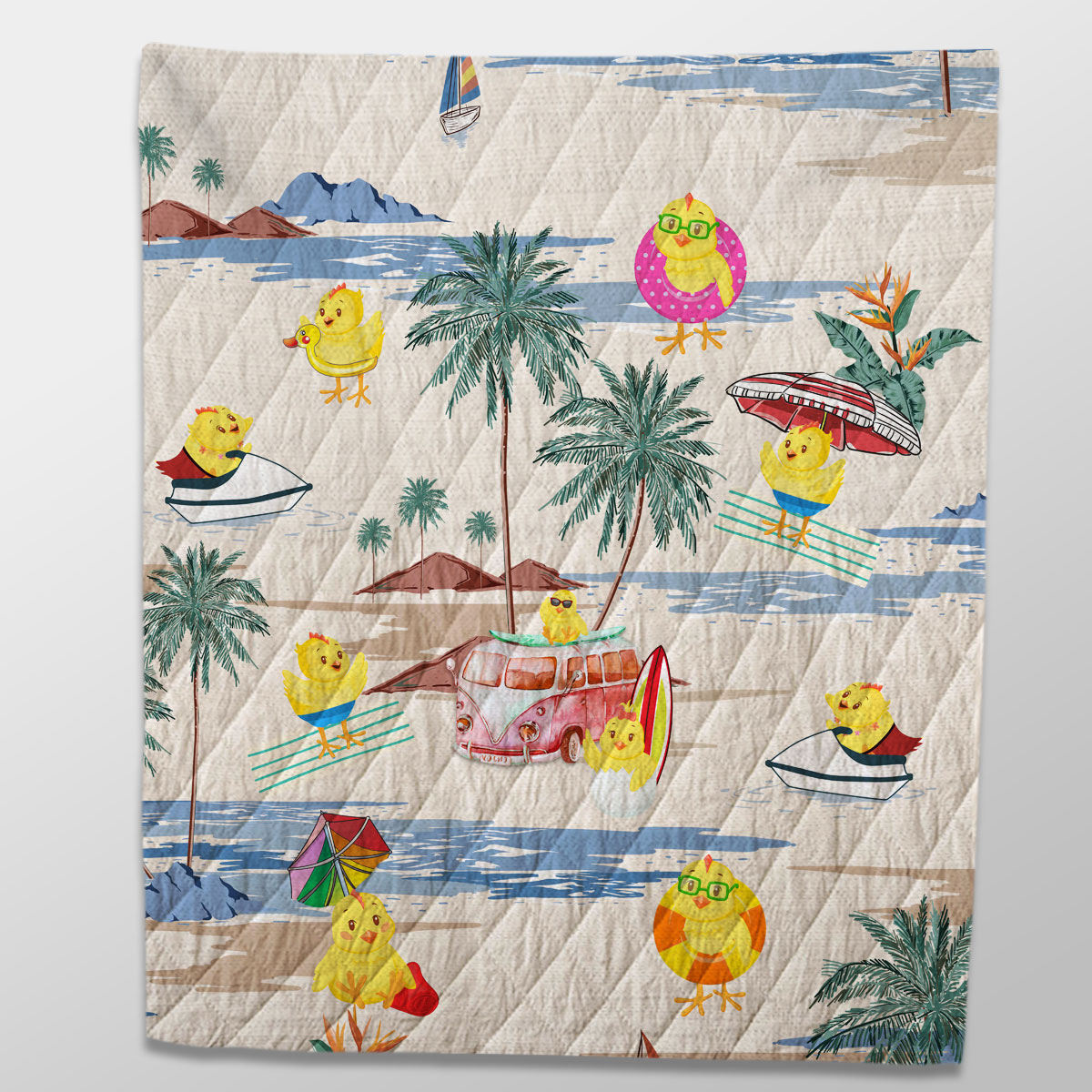Chicken Summer Beach Pattern Quilt