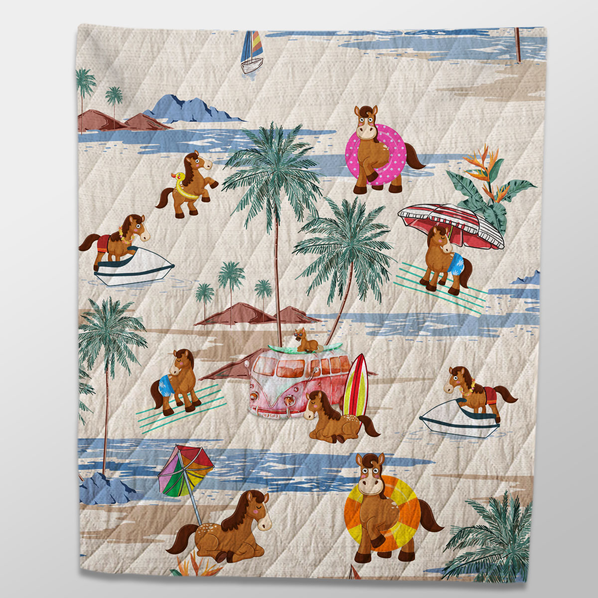 Horse Summer Beach Pattern Quilt