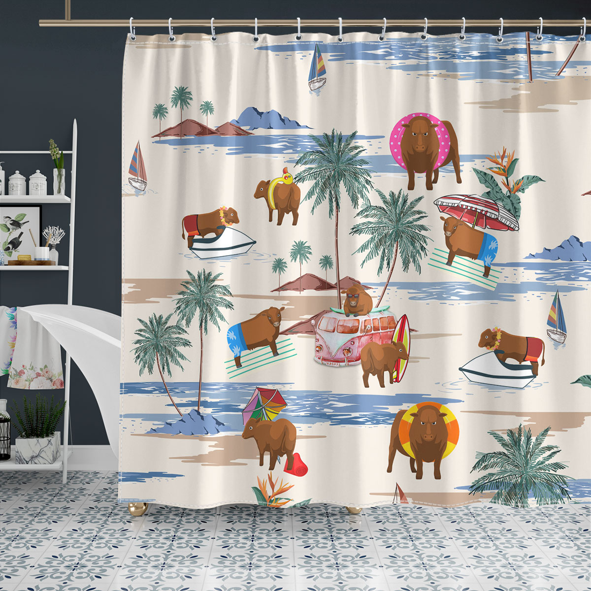 Gelbvieh Summer Beach Pattern Shower Curtain