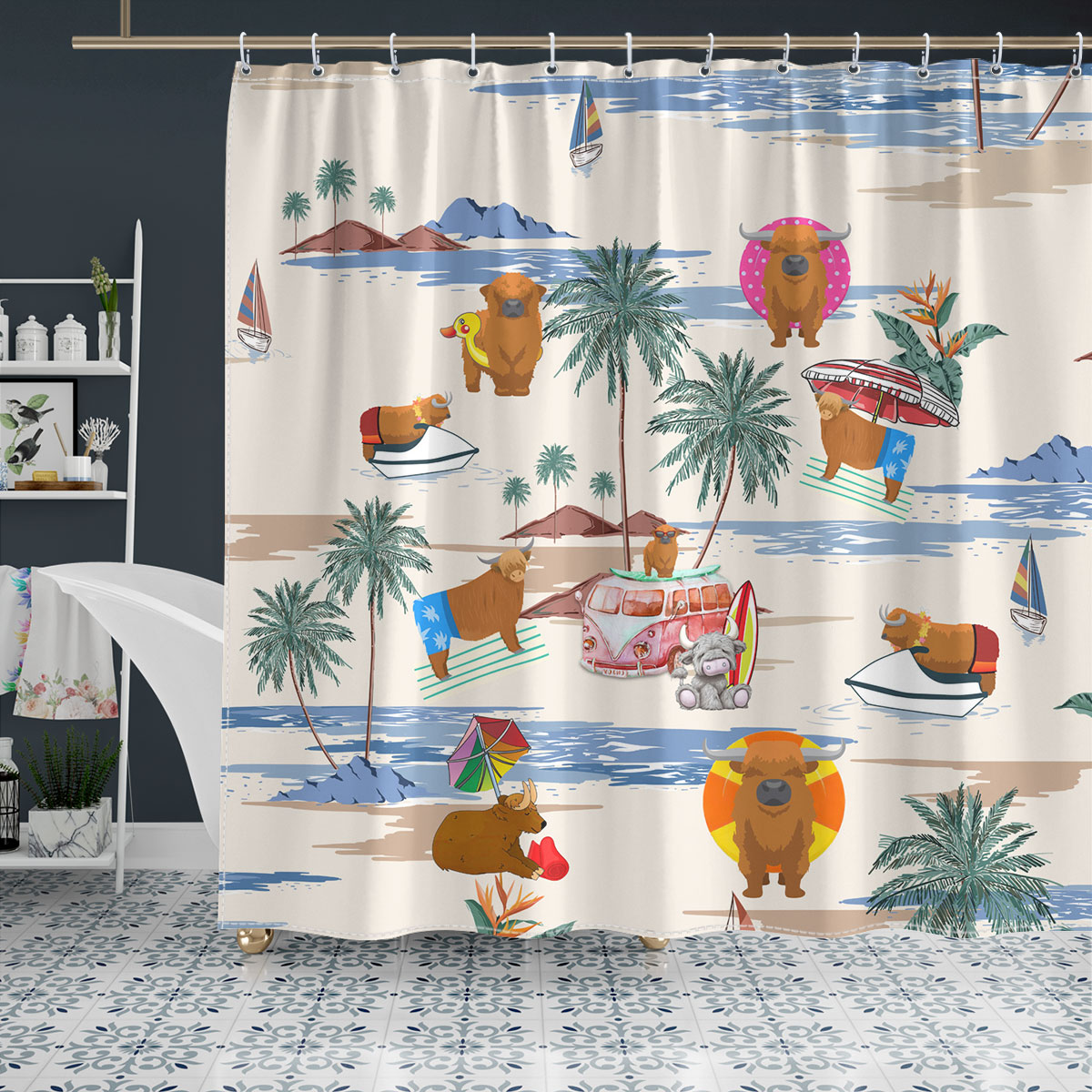 Highland Summer Beach Pattern Shower Curtain