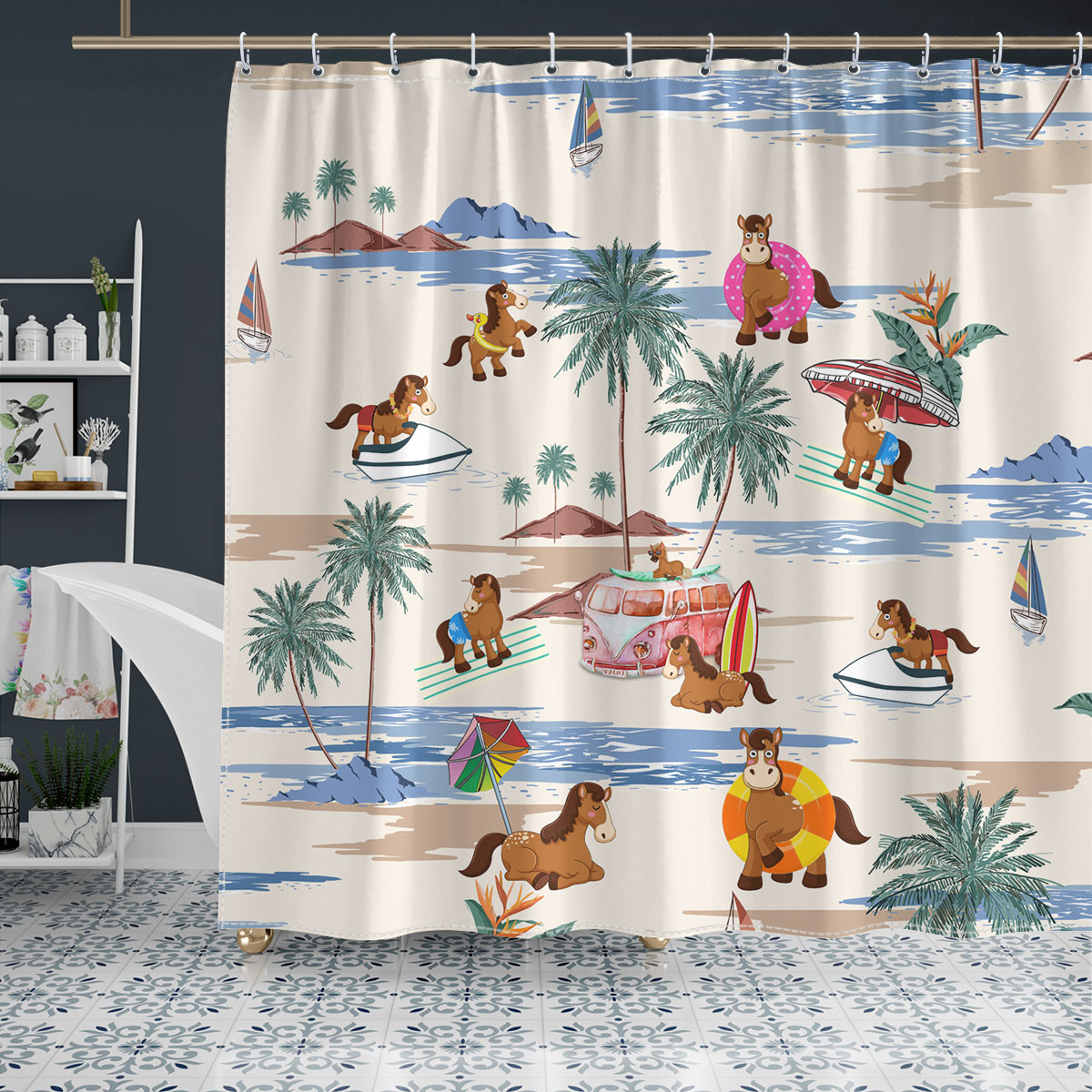 Horse Summer Beach Pattern Shower Curtain