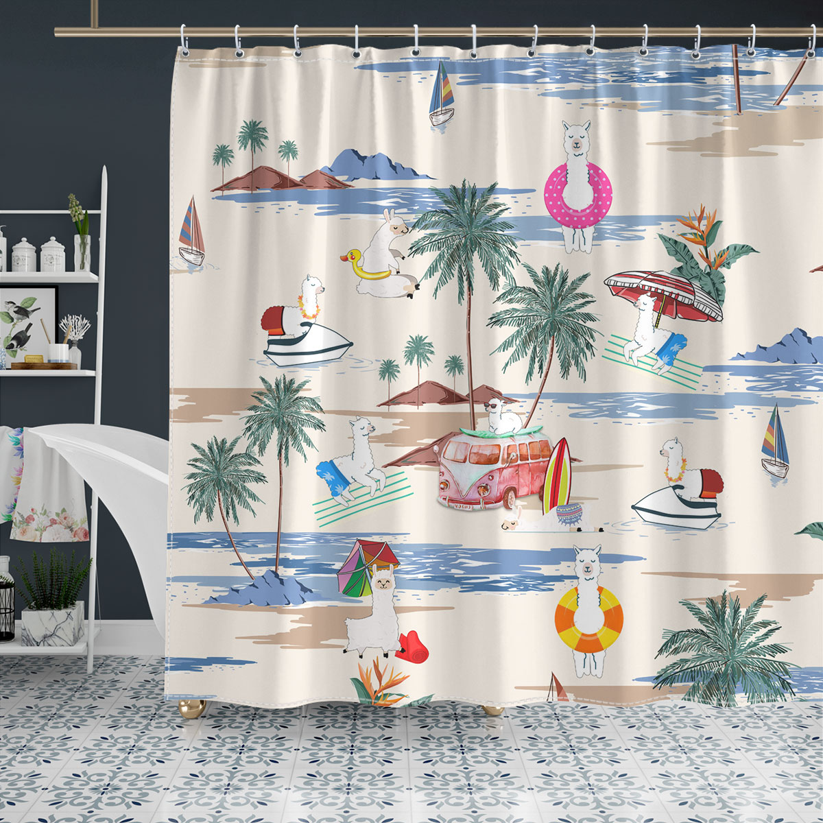 Llama Summer Beach Pattern Shower Curtain