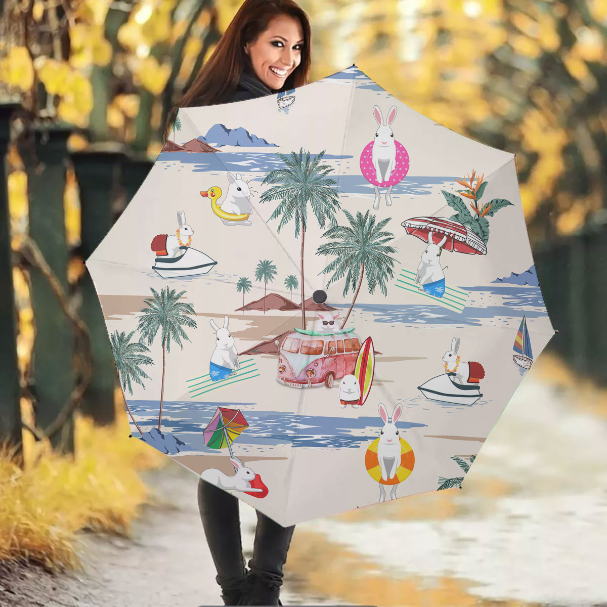 Rabbit Summer Beach Pattern Umbrella