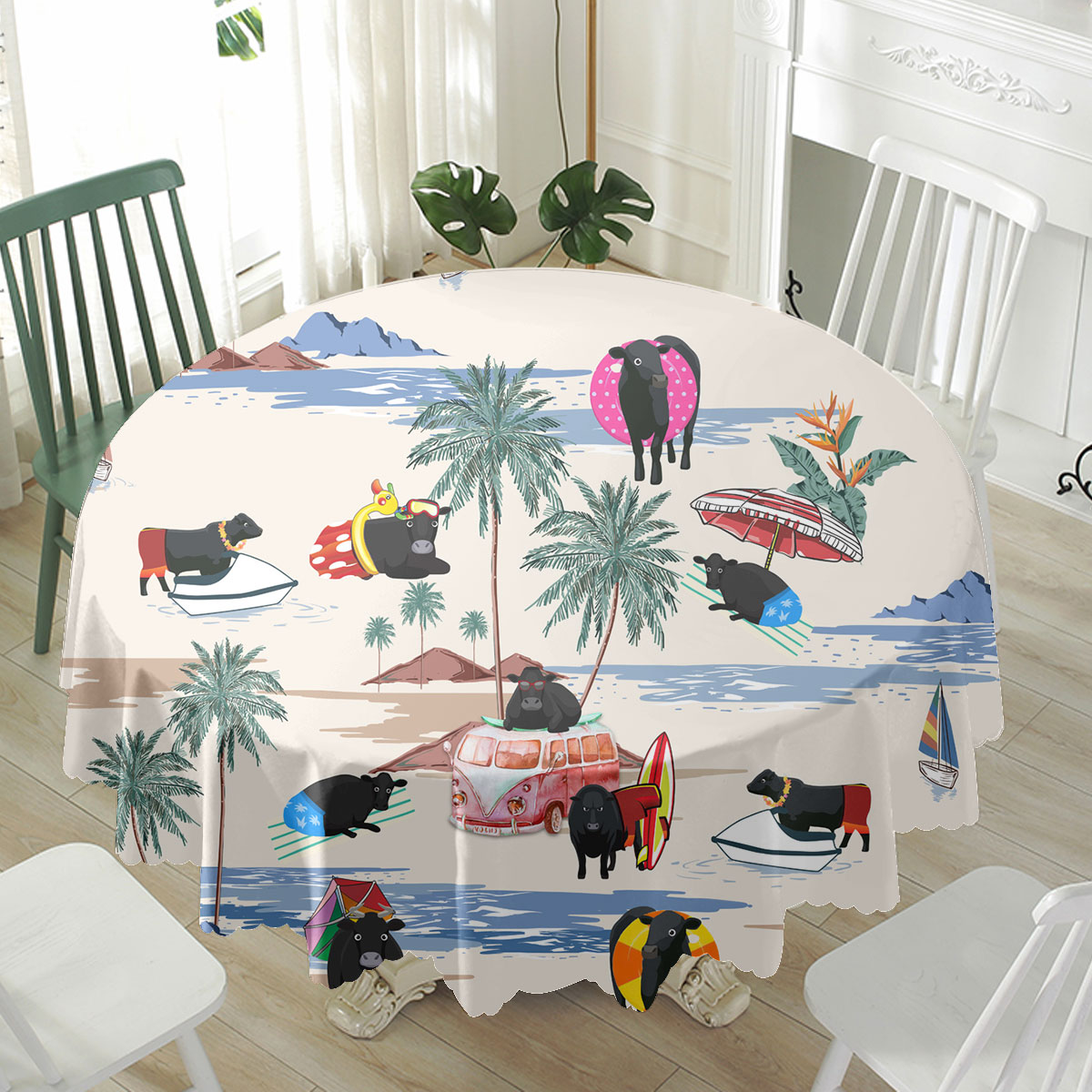 Black Angus Summer Beach Pattern Waterproof Tablecloth