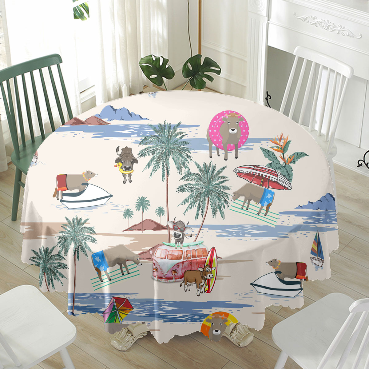 Brown Swiss Summer Beach Pattern Waterproof Tablecloth