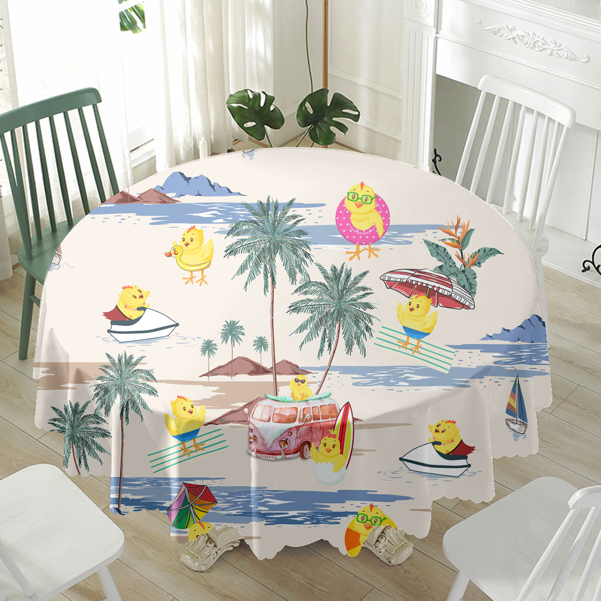 Chicken Summer Beach Pattern Waterproof Tablecloth