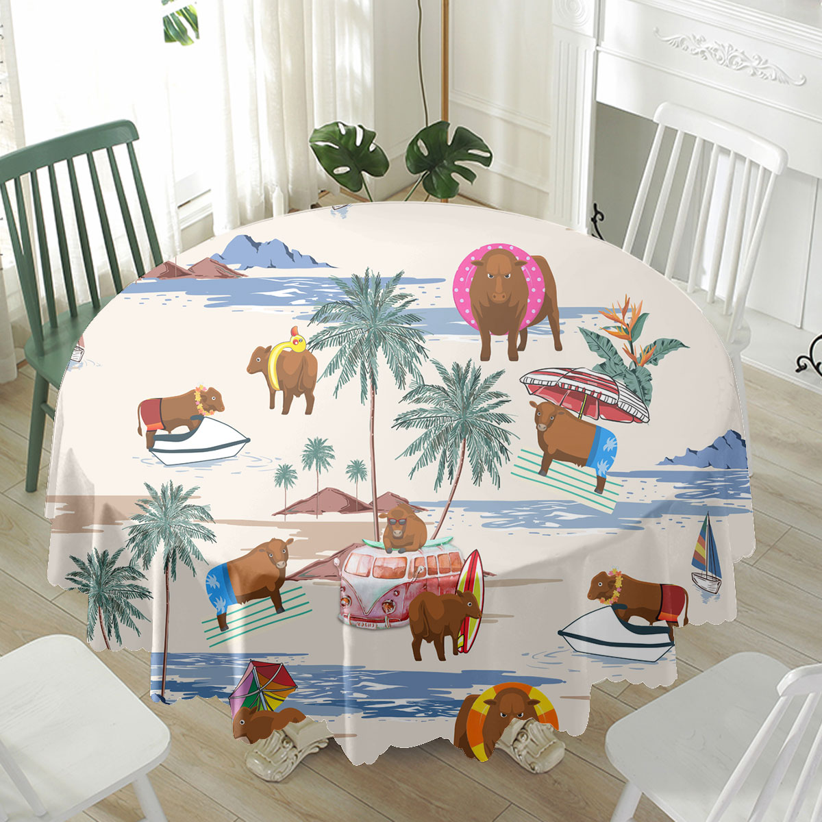 Gelbvieh Summer Beach Pattern Waterproof Tablecloth